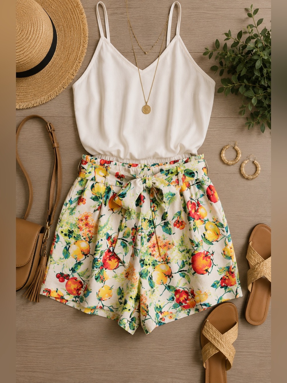 LC Lauren Conrad White Floral Citrus Tie-Front Shorts NWT 🍋 🍒